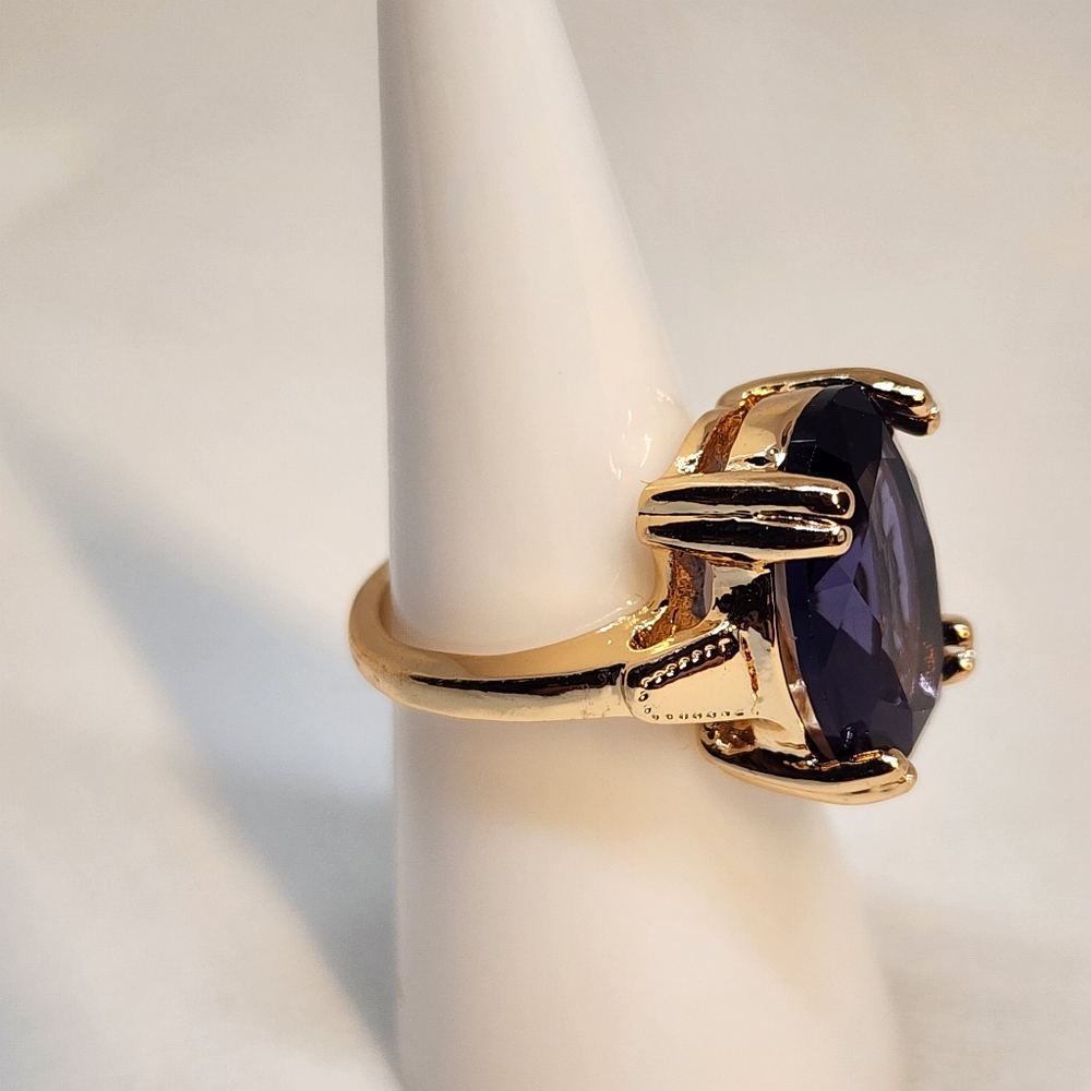 Oval Purple Gold Big Bling Ring - Picture 6 of 7